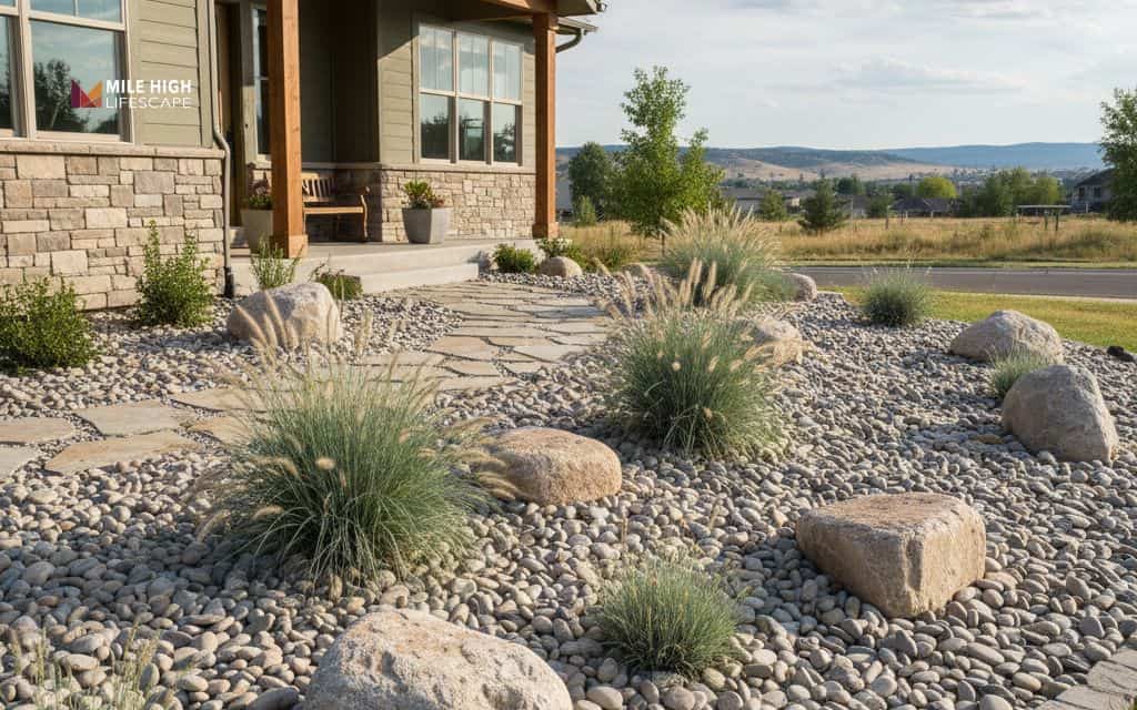 Rock bed installation and xeriscape
